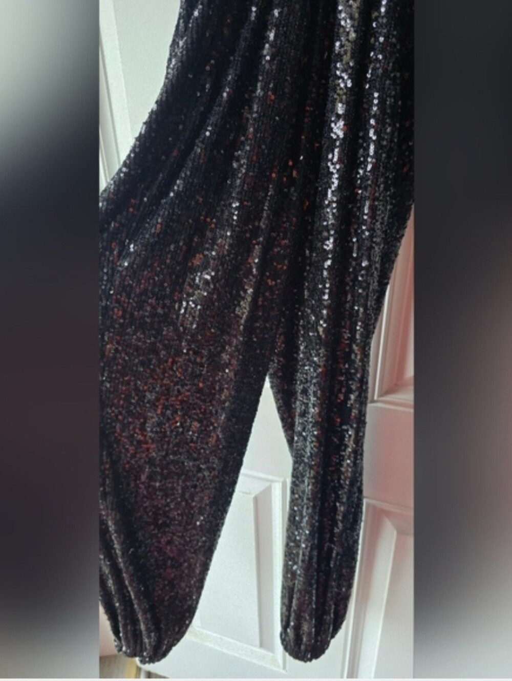 Generation Love Sequin Jumpsuit Black XS Faux Wrap V-Neck Holiday Party NYE Glam - Picture 6 of 16